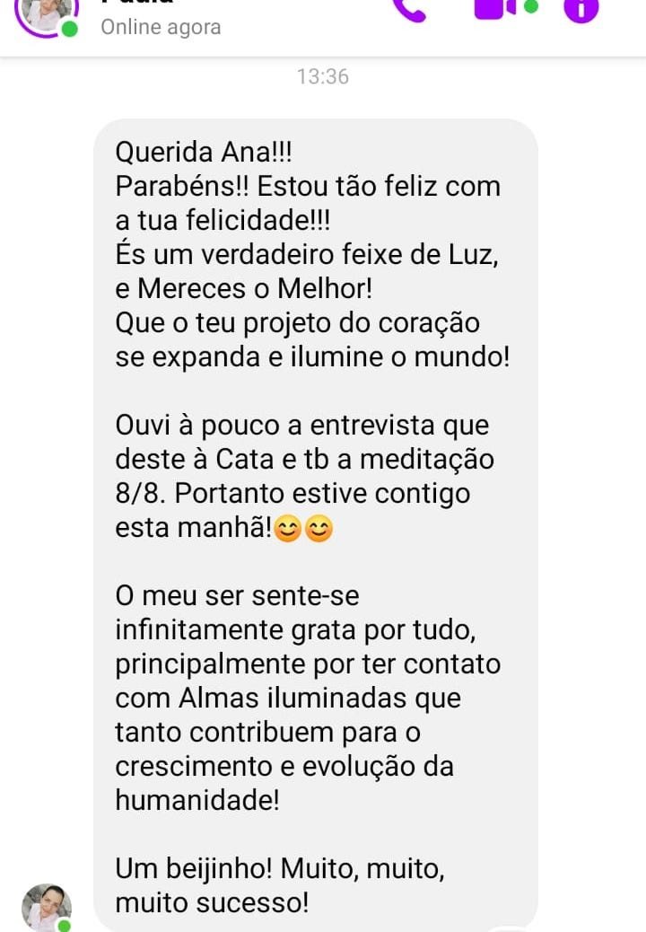 Mensagem de Paula: O meu ser sente-se infinitamente grata...